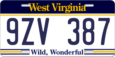 WV license plate 9ZV387