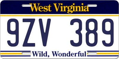 WV license plate 9ZV389