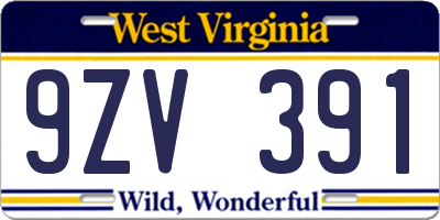 WV license plate 9ZV391
