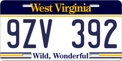 WV license plate 9ZV392
