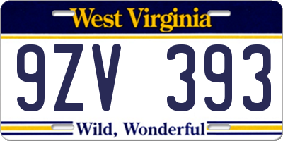 WV license plate 9ZV393