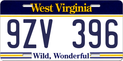 WV license plate 9ZV396