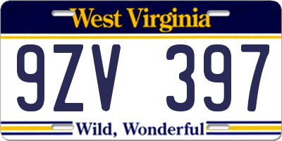 WV license plate 9ZV397