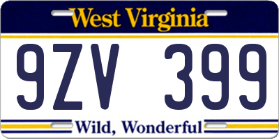 WV license plate 9ZV399