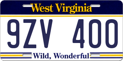WV license plate 9ZV400