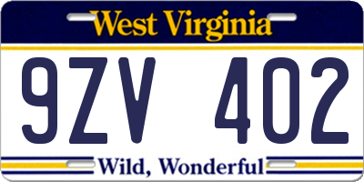 WV license plate 9ZV402