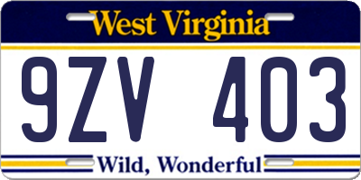 WV license plate 9ZV403