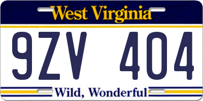 WV license plate 9ZV404