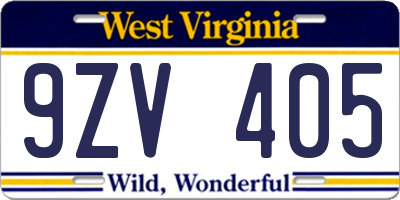 WV license plate 9ZV405