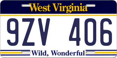 WV license plate 9ZV406