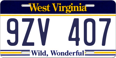WV license plate 9ZV407