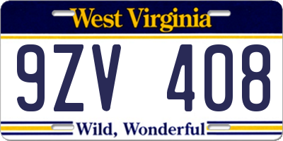 WV license plate 9ZV408