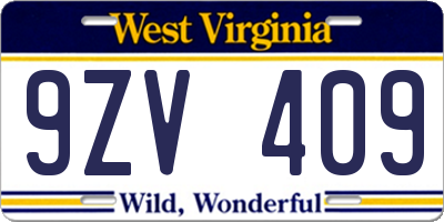 WV license plate 9ZV409