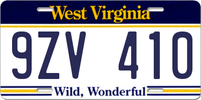 WV license plate 9ZV410