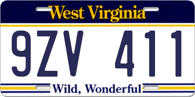 WV license plate 9ZV411