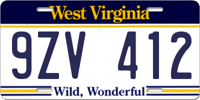 WV license plate 9ZV412