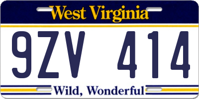 WV license plate 9ZV414