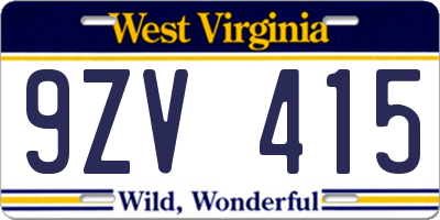 WV license plate 9ZV415
