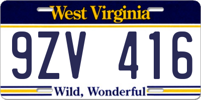WV license plate 9ZV416