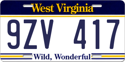 WV license plate 9ZV417