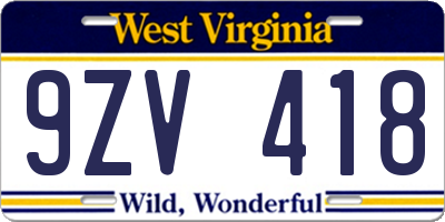 WV license plate 9ZV418