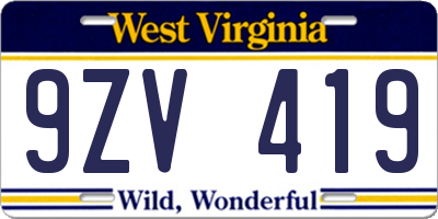 WV license plate 9ZV419