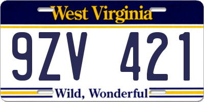 WV license plate 9ZV421