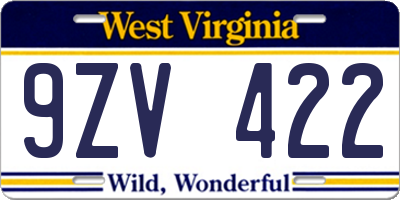 WV license plate 9ZV422
