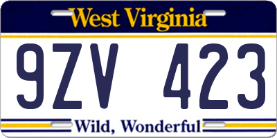WV license plate 9ZV423