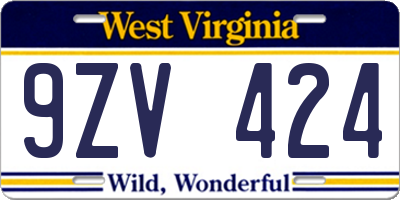 WV license plate 9ZV424