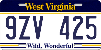 WV license plate 9ZV425