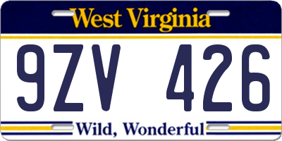 WV license plate 9ZV426