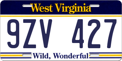 WV license plate 9ZV427