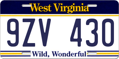 WV license plate 9ZV430