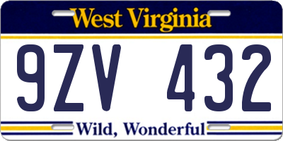 WV license plate 9ZV432