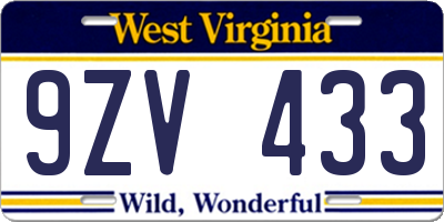 WV license plate 9ZV433