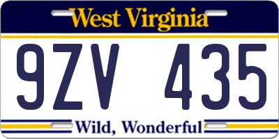WV license plate 9ZV435