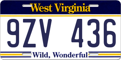 WV license plate 9ZV436