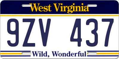 WV license plate 9ZV437
