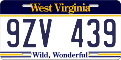 WV license plate 9ZV439