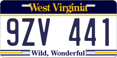 WV license plate 9ZV441