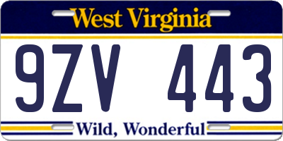 WV license plate 9ZV443