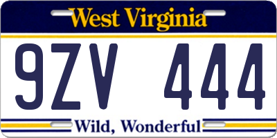 WV license plate 9ZV444