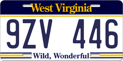 WV license plate 9ZV446