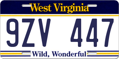WV license plate 9ZV447