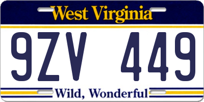 WV license plate 9ZV449