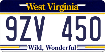 WV license plate 9ZV450