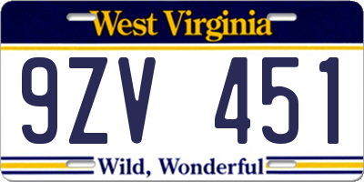 WV license plate 9ZV451