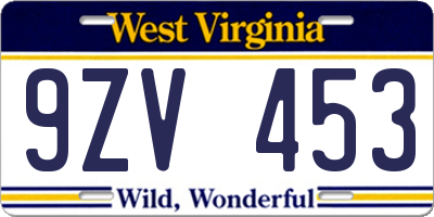 WV license plate 9ZV453
