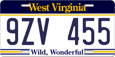 WV license plate 9ZV455